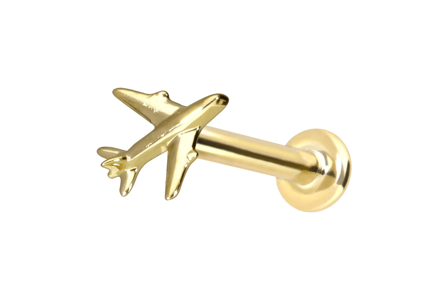 14 Karat Gold Labret Piercing mit Push Fit FLUGZEUG